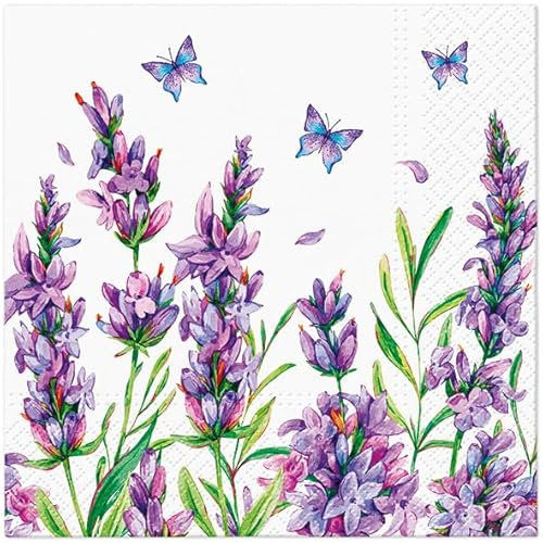 20 Servietten Blumen, Garten & Natur Lavendel und Schmetterlinge als Tischdeko. Papierservietten mit Motiv. Auch für Decoupage und Serviettentechnik 33x33cm