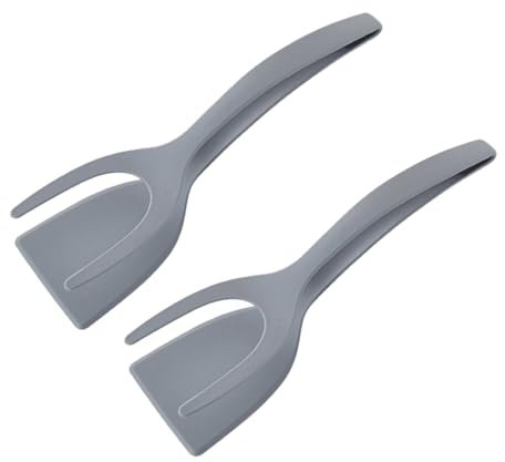 tinysiry Spatule de Cuisson 2 pièces, Pince à spatule en Silicone 2 en 1, spatule à Fente résistante à la Chaleur antiadhésive pour la Cuisson des crêpes aux œufs de Poisson Gris