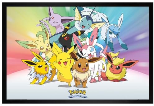 Pokemon Maxi-Poster mit Holzrahmen, Eevee PKMN, 61 x 91,5 cm, Schwarz