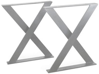 modern LOFT art Tischbeine Silber - Metall X-Form - 2X Tischgestell Flachstahl 80x10 mm - DIY Tischkufen für Wohnzimmertisch, Esstisch - Breite 80 cm, Höhe 72 cm