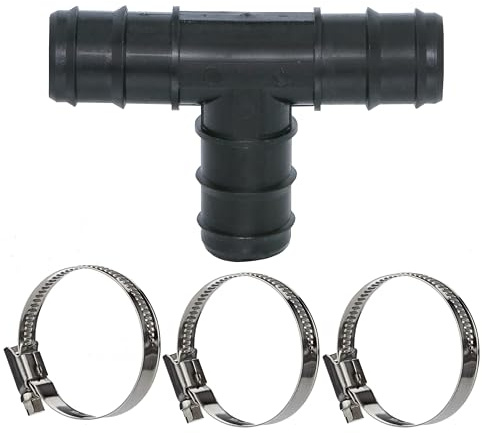 HAF 1x Schlauchverbinder T-Stück 90° mit 38mm | 3 x Schlauchtülle | Verbinder inkl. 3 Edelstahlschellen | Adapter aus schwarzem Polypropylen | PN2,5 für Poolfittings, Poolschlauch & Filteranlage