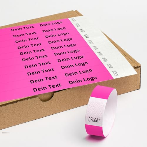 Einlassbänder aus Individuell Schwarzer Bedruckte 19 x 255 mm mit Personalisierten Text/Logo - 500 Stück Party Eintrittsbänder - Selbstklebend und Wasserdicht Festival Armbänder