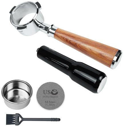 US Utility Heaven 54mm Bottomless Naked Portafilter | Filter Basket and Cleaner Included | Fits Breville Barista Express and 54mm Breville Machines, Wooden and Black Handle