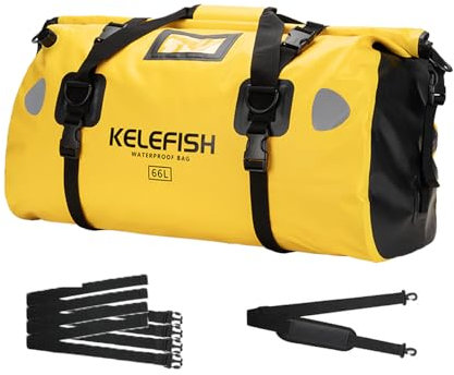UROUK wasserdichte Reisetasche 20L 40L 66L Wasserdichter Seesack Motorradreisesack Duffel Bag mit Schnellverschlussriemen für Motorradfahren, Kajakfahren, Rafting, Camping (Regelmäßig, Gelb, 66L)