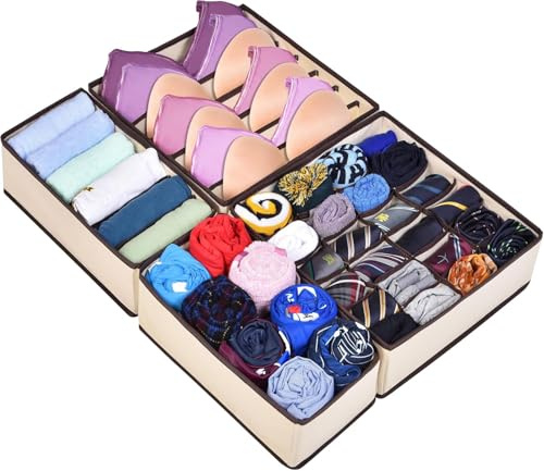 htbakoi 4pcs Schubladen Organizer Kleidung Aufbewahrung Socken Schubladeneinsatz für Wäsche Underwear Schubladeneinsätze Drawer Bra Sockenbox Stoff Organisation Ordnungssystem Wardrobe Wickelkommode