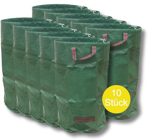 Gartensack 120L XXL | Robuster Gewebesack Grün/Schwarz | 760x450mm | Verstärkter Plastikring | 3 Hebeschlaufen | Laubsack Kompostsack Gartenabfallsack (5, Grün 120 Liter)