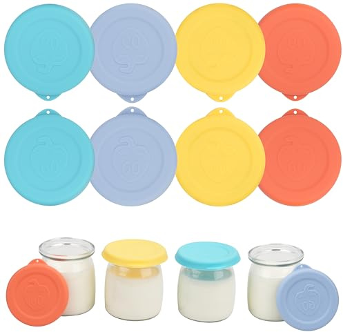 PUREKRA 8 Silicone Replacement Lids for Ultimate 6oz Yogurt Jars, Transparent, Modern, Snap-On, Microwave/Freezer/Dishwasher Safe
