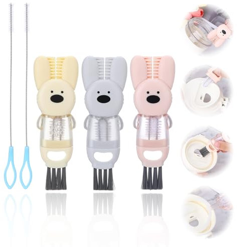 4 in 1 Water Bottle Brush,3 PCS Bottle Brushes for Cleaning,Cute Rabbit Cup Lid Cleaning Brush Tool Set for Gap Tight Space,Multifunctional Crevice Cleaning Brush with Straw Brush