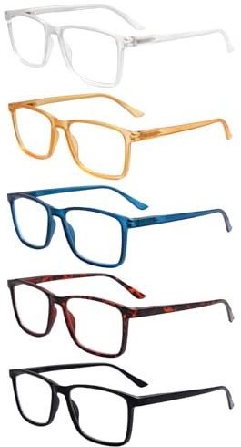 EyeOrion 5 Paar klassische quadratische Federscharnier-Lesebrillen，+2,00