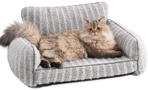 MEWOOFUN Stilvolles Katzen-Sofa, Katzenbetten für Indoor-Katzen, orthopädisches kleines Hundesofa, Hundesofa mit rutschfester Unterseite für kleine und mittelgroße Hunde (Grau, M)