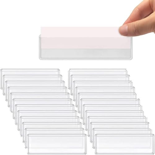 Jzoowar Etikettenhalter, Selbstklebendes Regalschild, Durchsichtiges Regalschild, Karteikartentaschen, Schubladen, Aktenaufbewahrungsbehälter, Etikettenhalter, 100 Stück