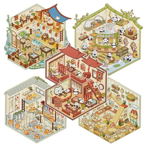 3D Sticker aus Haus Szene, 5-Sätze Mini Haus Stickers für Scrapbook, Fotoalbum und Bullet Journal, DIY Scrapbooking Aufkleber zur Entlastung von Stress für Erwachsene/Kinder (mit Pinzette)