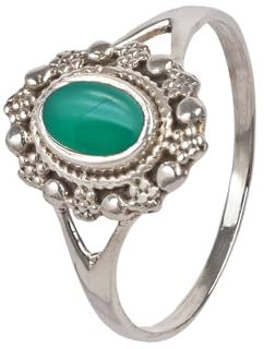 mantraroma Ring Silber Damen grünen Onyx Edelstein grün dezent verspielt
