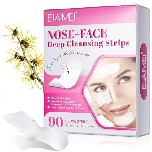 Blackhead Remover Pore Strips - 30 Nose + 60 Face Strips | Deep Cleansing for Nose & Face | Blackheads with 90 T-Zone | Instant Pore Unclogging and Dirt Removal | (White)