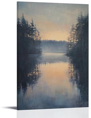 XMJHHMHZ Ein ruhiger See bei Morgendämmerung, Öl auf Leinwand, mit verspiegelten Reflexionen und zarten Pinselstrichen. Wandkunst, Wandbild, moderne Dekoration, hängendes Kunstposter, 20 x 30 cm