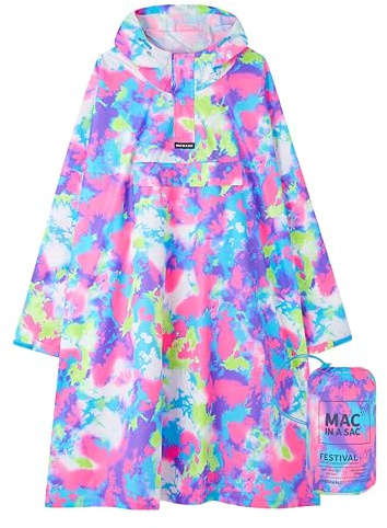 Mac in a Sac Festival Poncho - Packable Waterproof Cape - Unisex - Highly Breathable (8,000gsm) - Adjustable Snap Sides - Soft Focus