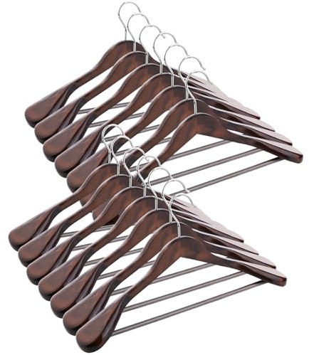 ABHENG Kleiderbügel aus Holz, 14er Set Anzugbügel, um 360° drehbarer Haken, für Jacken,Hemden, Anzüge, Mäntel, 44 x 5,5 x 23 cm (L x B x H), Dunkel Nussbaumfarben AWY0414H