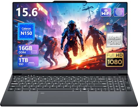 AVENKA Gaming Laptop, 15.6 Inch Laptop Computer with N150 Processor(up to 3.6GHz), 16GB RAM 1TB SSD,Backlit Keyboard, FHD 1920 * 1080,Bluetooth,Fingerprint Unlocking,Win 11 Pro.