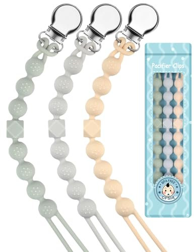Yolnkos Catenella Portaciuccio Silicone Ciuccio Clips Catena Succhietto Catenelle per Ragazzi Ragazze Regalo per Baby Shower Deisgn a Pezzo Unico 3 Pezzi(Beige,Grigio)
