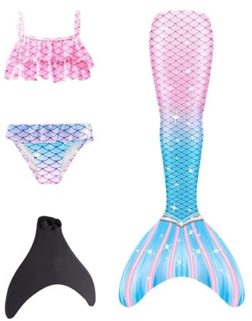 Beichwtd 𝙈eerjung𝙛rauen𝙛losse Mädchen Mit 4-Teiliges Bikini Set schwimm𝙛lossen Kinder 𝙈eerjung𝙛rau Bikinis Badeanzug 𝙛lossen 𝙈eerjung𝙛rauen Badekleid Badebekleidung Für 4-13 Jahre