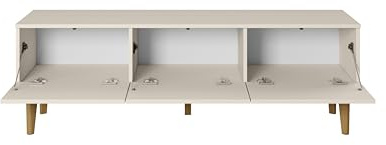 PAWS MEBLE Bergen RTV 150 3D Beige – Skandinavisches TV-Lowboard 150 cm – Push-to-Open – Holzfüße – 3 Klapptüren