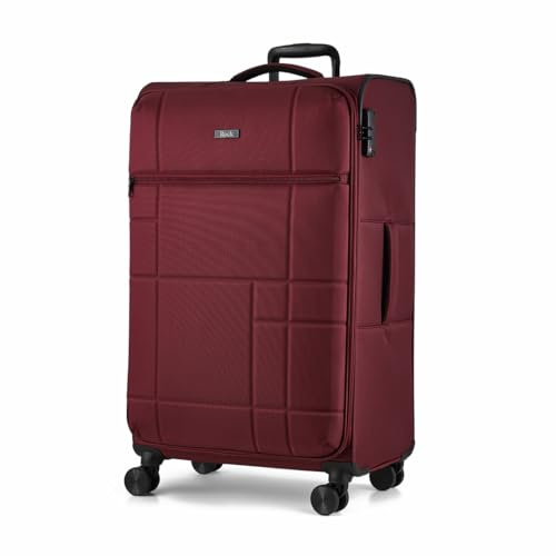 Rock Tokyo Large Soft Shell Suitcase in Wine Red - Lightweight & Streamlined Design, 360 Swivel-Wheels & TSA Combination Lock - 78x48x31cm 89L Capacity