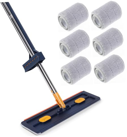 CIYODO Mop Piatto Multiuso Blu con Testa Grande e Pad Lavabili Scopa Lavapavimenti con Serbatoio Integrato e Design Compatto per Pulizie Facili e Veloci