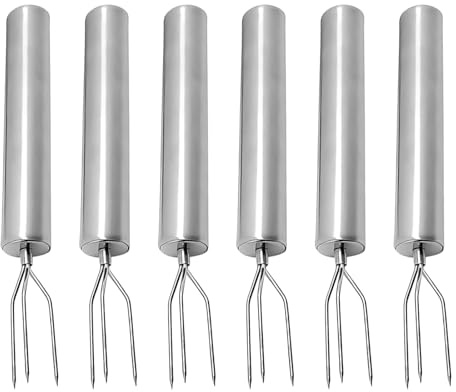 6 jacket potato forks, chip forks, stainless steel set, potato spiral and corn on the cob skewers, beekeeping fork and salad servers, 15 cm length with 6 cm handle