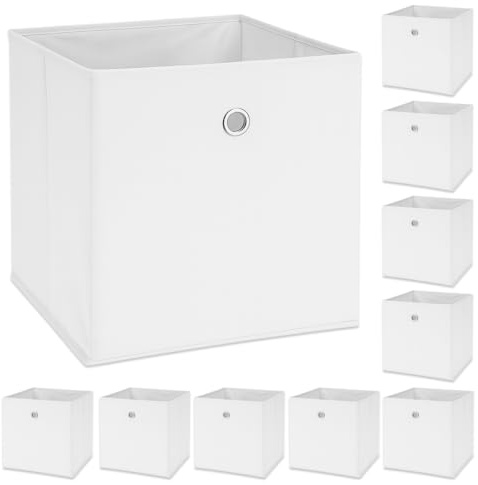 Murago 10er Set Faltbox ca. 30x30x30 cm - Weiß - Würfel Aufbewahrungsbox faltbar Aufbewahrungskörbe Deko Korb Boxen Wohnzimmer Stoff für Kleidung Büro Regalkorb Klappbox Schlafzimmer Box Körbe