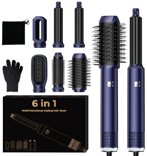 Airstyler & Föhn 6 in 1, Haartrockner Set mit Lockenstab Automatisch Wrap, Hair Dryer, Thermal Brush, Glätteisen Haarglätter, Airbrush Haarstyler, Warmluftbürste Geschenkset für Frauen Styling