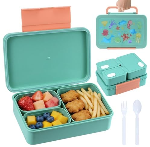 lompyeu Brotdose Kinder mit Fächern,1200ml Bento Box Kinder, Snackbox | Auslaufsicher Lunchbox Kinder,Brotbox für Mädchen & Jungen, Perfekt für Schule, Kindergarten & Ausflüge