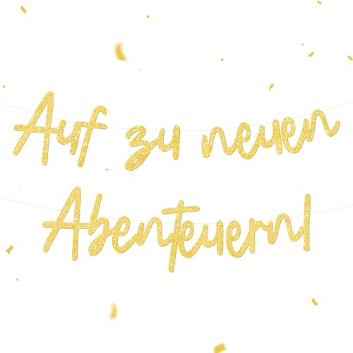 COMOOKA Auf zu neuen Abenteuern Girlande zum Abschied, Ruhestand, Abschluss | Abschied Deko Gold, Papier Girlande zum Abschied Kollegen Jobwechsel & Ruhestand, Abitur, Bachelor & Master Abschluss