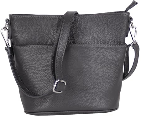 MIRROSI Damen Umhängetasche, Crossbody Bag, Echtleder I Made in Italy (1 Tasche 1 oder 2 Gurt(e)), 24x18x12cm (BXHXT) Mittelgroß (Basic Version (mit 1 Ledergurt): Dunkelgrau)