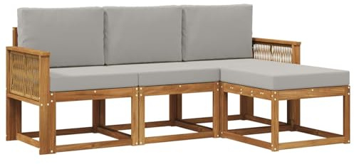 vidaXL Outdoor-Sofagarnitur 4 pcs Natürlich und Hellgrau Polyester, Garten-Sofa, modernes Eckmöbel, Lounge und Terrassen Sitzplatz für gemütliches Patioset