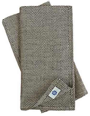 Linen & Cotton Schön Edel 4 x Stoffservietten Oska -100% Leinen, Schwarz Beige (47 x 47cm) Servietten Stoff Leinenservietten Tischdekoration für Hochzeit Feier Gastronomie Restaurant Weihnachten