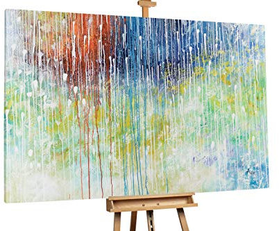 KunstLoft® XXL Gemälde 'Regenbogenschauer' 180x120cm | original handgemalte Bilder | Regen Abstrakt Bunt Weiß | Leinwand-Bild Ölgemälde einteilig groß | Modernes Kunst Ölbild