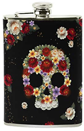 BALII Flachmann, Totenkopf-Blumen, Edelstahl, 227 ml