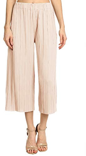 ANNA-KACI Damen Hohe Taille faltenreich breite Bein Plissee Culotte Gaucho faltenhose Palazzo Pants Hose