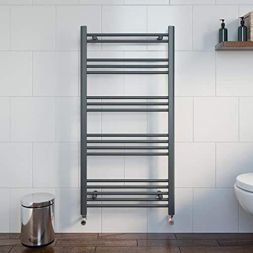 DuraTherm® 1200 x 600mm Flat Straight Heated Towel Rail Radiator Modern Central Heating Bathroom Warmer Wall Mounted Ladder Rad, Anthracite Grey