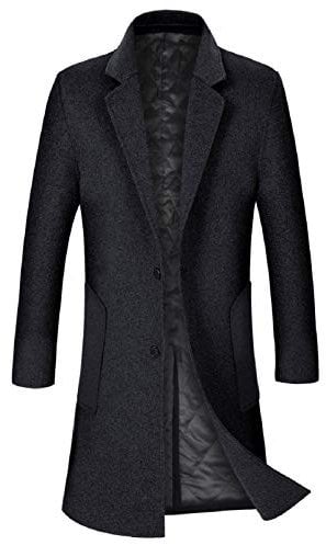 iCKER Men's Wool Woolen Coat Long Trench Coat Winter Casual Jacket Slim Fit Overcoat, Black (Cotton), M