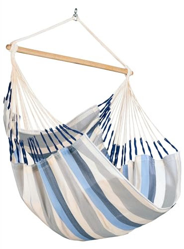 La Siesta® Domingo - Chaise Hamac Confort Intempéries, Fibre Fonctionnelle, Fabrication Kolumbien, Grande Surface, Stabilisateur Bambou, Relaxation en Plein Air - Sea Salt, Comfort