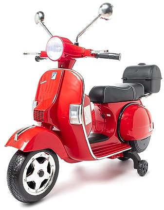 Vespa clásica Oficial 12v Licencia Piaggio - Moto eléctrica para niños con batería 12V, Vespa eléctrica Infantil con batería de 12v, mp3, Asiento de Polipiel y 2 velocidades (Rojo)