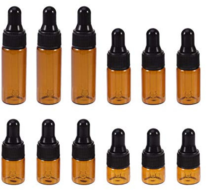 minkissy Amber Glass Bottle Glass Vial Bottle 1ML 2ML 3ML 5ML Mini Dropper Bottles Amber Sample Essential Oils Perfumes Chemistry Dispenser Container with Dropper for Travel 12pcs Amber Glass