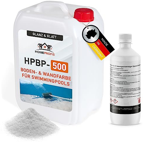 Home Profis® glänzende Swimming Pool Farbe Flüssigkunststoff inkl. Glasperlen (5m²) | Über 30 Farben | Chlorbeständig | 2K Epoxidharz Schwimmbadfarbe | RAL 5015 Himmelblau | HPBP-500
