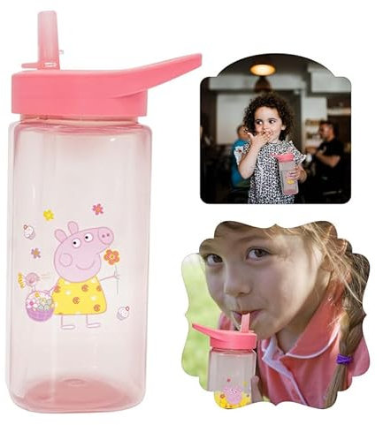 SRV Hub® 350ml Strohhalm Sipper Wasserflasche mit Flip Top für Kinder, ideal für Sport, Schule Geschenk, auslaufsicher, langlebig und wiederverwendbar, BPA-frei (PAW Patrol Marshall Straw Sipper Rot)