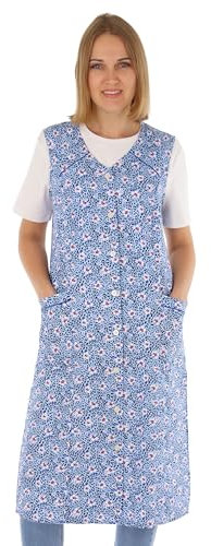 Knopfkittel Baumwolle bunt Kochschürze Hauskleid Kittel Schürze ohne Arm, Farbe:blau, Größe:50