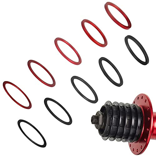 STCRERAG 10 Stücke Spacer Fahrrad Innenlager Schwungrad Nabe Spacer Schwarz Rot Schwungrad Naben Abstandhalter 7 8 9 10 11 Geschwindigkeit Kassette Scheibe zum Einstellen des Fahrrad Tretlagers