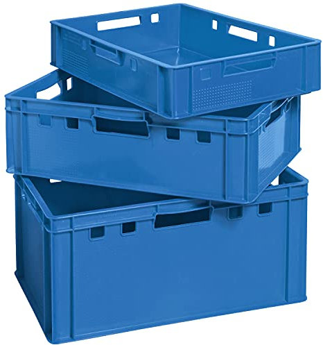 Set Fleischkiste E1 E2 E3 Fleischkisten Blau Kisten Eurobox Lebensmittelecht Metzgerkiste Box Aufbewahrungsbox Kunststoff Wanne Plastik Stapelbar Kingpower