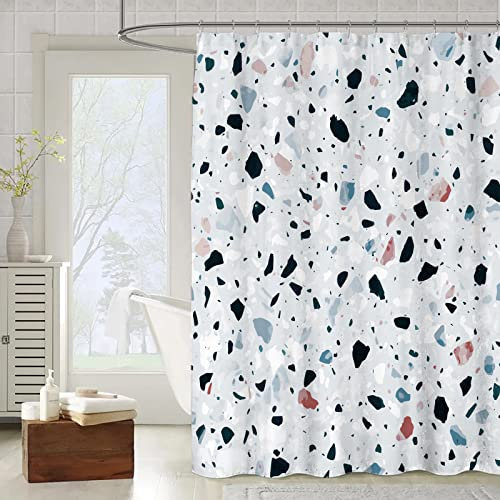 OCEUMACO 3D Motif Rideau de Douche Anti Moisissure Effet Marbre Terrazzo Imprimé Rideaux Baignoire Home Long Qualité Polyester Tissu Imperméable 200x200 cm Lavable Machine - Bleu Gris