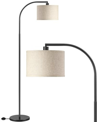 EDISHINE Stehlampe Wohnzimmer, 161cm Bogenlampe mit Verstellem Beigen Leinen-Lampenschirm & Fußschalter, E27 Fassung, Leselampe Schlafzimmer, Stehleuchte Modern für Kinderzimmer, Schwarz